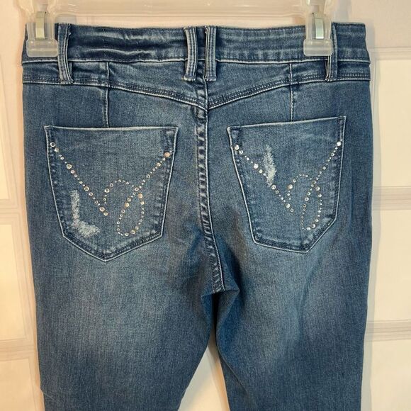 Bebe Lightly Distressed Bejeweled Pocket Skinny Jeans Penelope Wash Size 26 - Picture 5 of 9